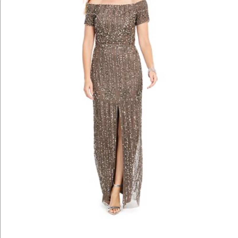 Adrianna Papell plus size off shoulder gown - Picture 3 of 13